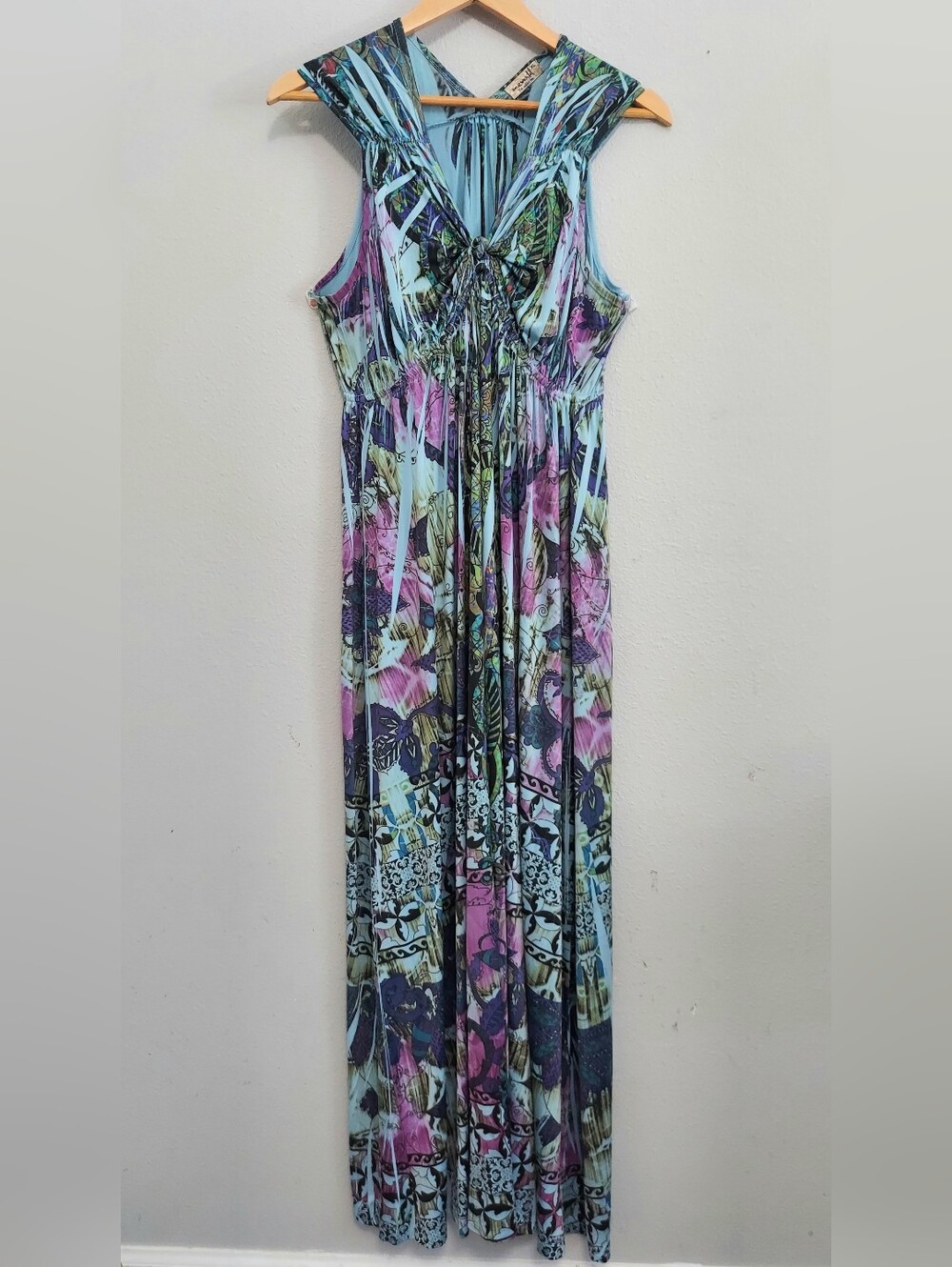 One World Boho Abstract Multi Colored Nature Art Print Maxi Dress XL